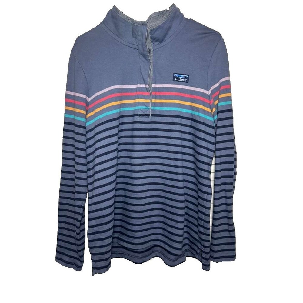 L.L.Bean Quarter Zip Sweater Women Large Blue Cotton Long Sleeve